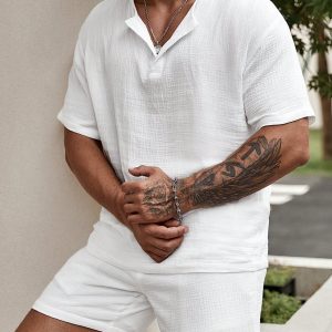 Manfinity KASUA Loose Fit Men’s Solid Color Top & Shorts Set