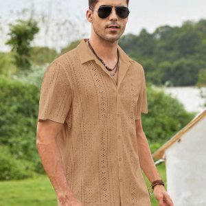 Manfinity KASUA Men Solid Button Front Short Sleeve Shirt