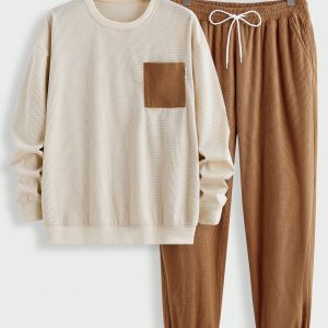 Manfinity KASUA 2pcs/Set Men’s Contrast Color Plaid Pattern Pullover Sweatshirt