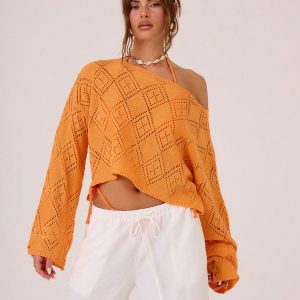 MUSERA Holiday Casual Pointelle Knit Boat Neck Drop Shoulder Sweater