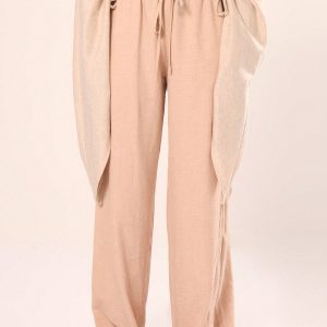 MUSERA Holiday Textured Linen Feel Tie Waist Trouser