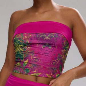 MUSERA Slinky Psychedellic Print Folded Bandeau Top