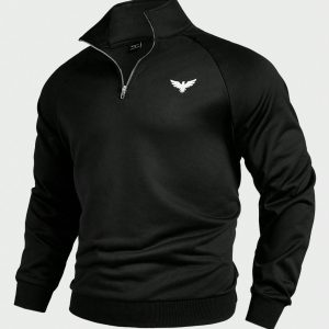 Manfinity KASUA Men’s Front Zip Up Long Sleeve Printed Minimalist Sweatshirt, Casual Daily Wear