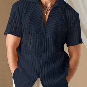 Manfinity KASUA Men Solid Hollow Out Shirt For Summer