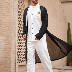 Manfinity KASUA Men’s Solid Color Long Sleeve Open Front Cardigan Shirt