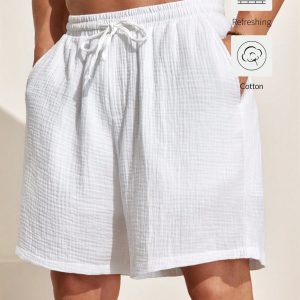 Manfinity KASUA Men’s Solid Color Drawstring Waist Loose Fit Casual Comfortable Shorts With Pockets