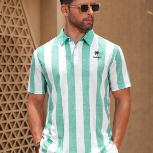 Manfinity KASUA Men’s Fashionable Striped Short Sleeve Polo Shirt With Color Block Design
