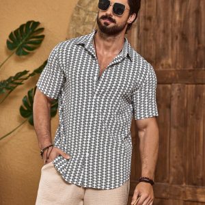 Manfinity KASUA Men’s Short Sleeve Casual Shirt, Button Up Collar Graphic Shirt For Vacation