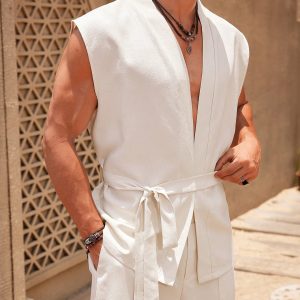 Manfinity KASUA Men’s Fashionable Solid Color Deep V-Neck Sleeveless Tank Top