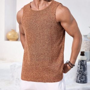 Manfinity KASUA Men’s Orange Knitted Sweater Tank Top, Soft And Comfortable Daily Casual