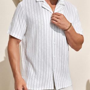 Manfinity KASUA Men’s Camp Collar Striped Short Sleeve Shirt