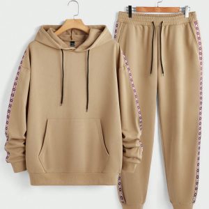 Manfinity KASUA 2pcs Men’s Knitted Hooded Sweatshirt And Pants Set
